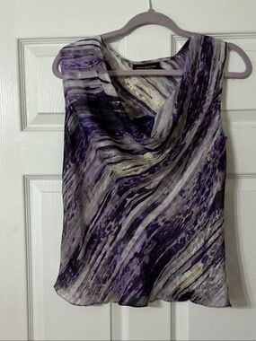 Jones New York Purple and Gray Abstract Cowl Neck Sleeveless Top